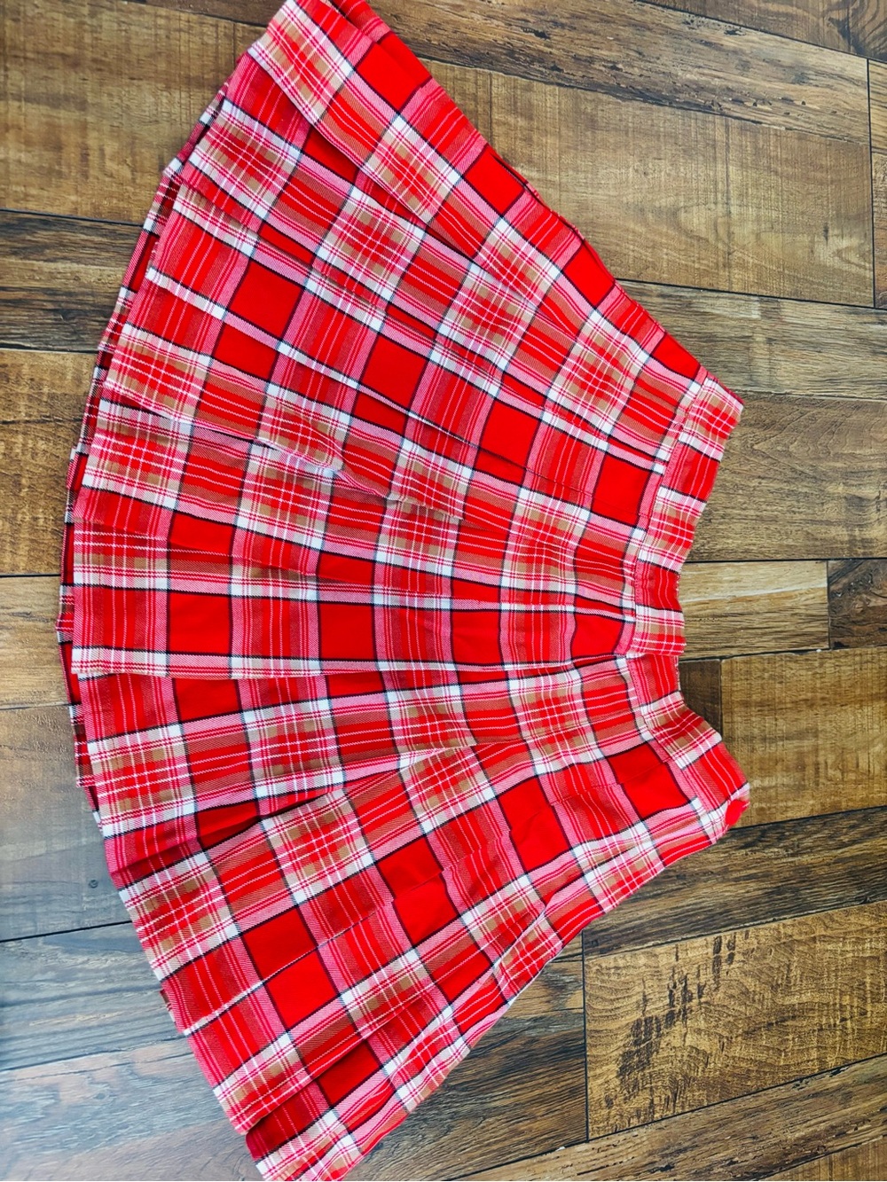 aerie Red Plaid Pleated Mini Skirt